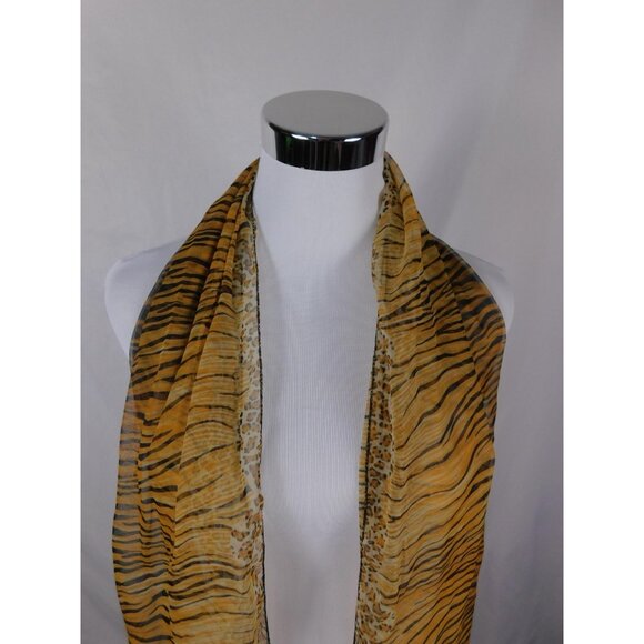Yellow Black Tiger Leopard Sheer Scarf Boho OS - Picture 2 of 10